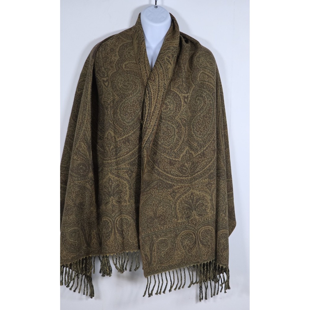 Cecchi e Cecchi Women Wool Paisley Wrap Scarf Fringe Brown Italy Warm Shawl